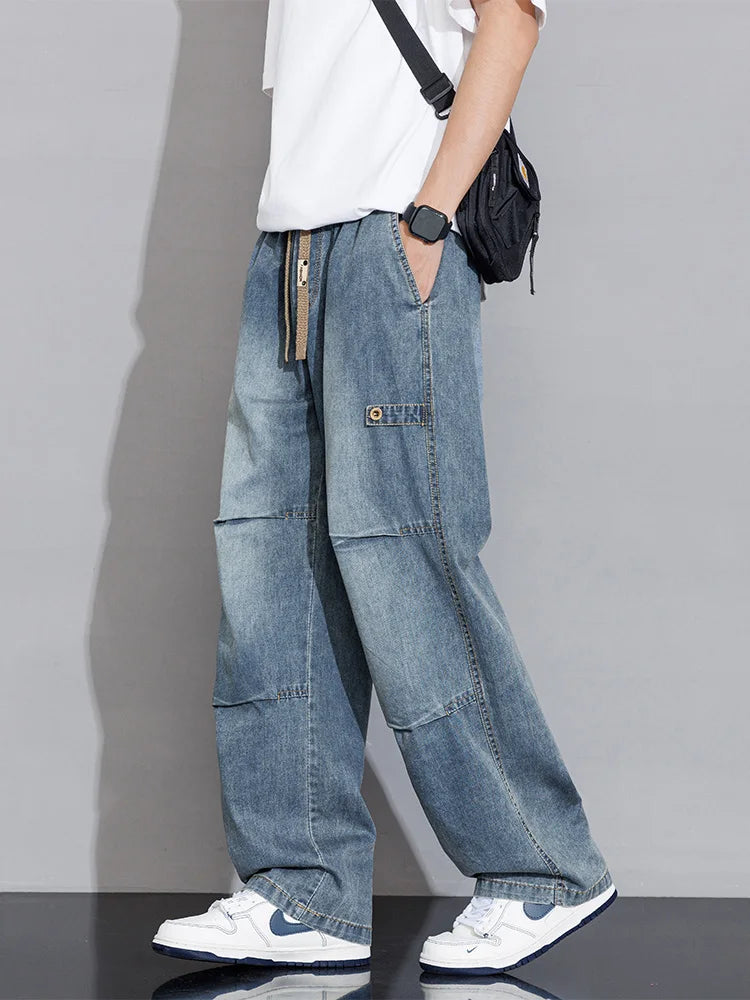 Men's Cargo Jeans 2026 New Spring Summer Wide Leg Denim Pants Straight Baggy Jeans Asian Size L-5XL ATFH