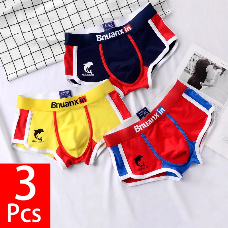3PCS/Lot Cotton Comfortable Breathable Boxer Shorts Printed Men's Underpants Fashion Youth Underwear Sexy U Bulge Pouch Panties