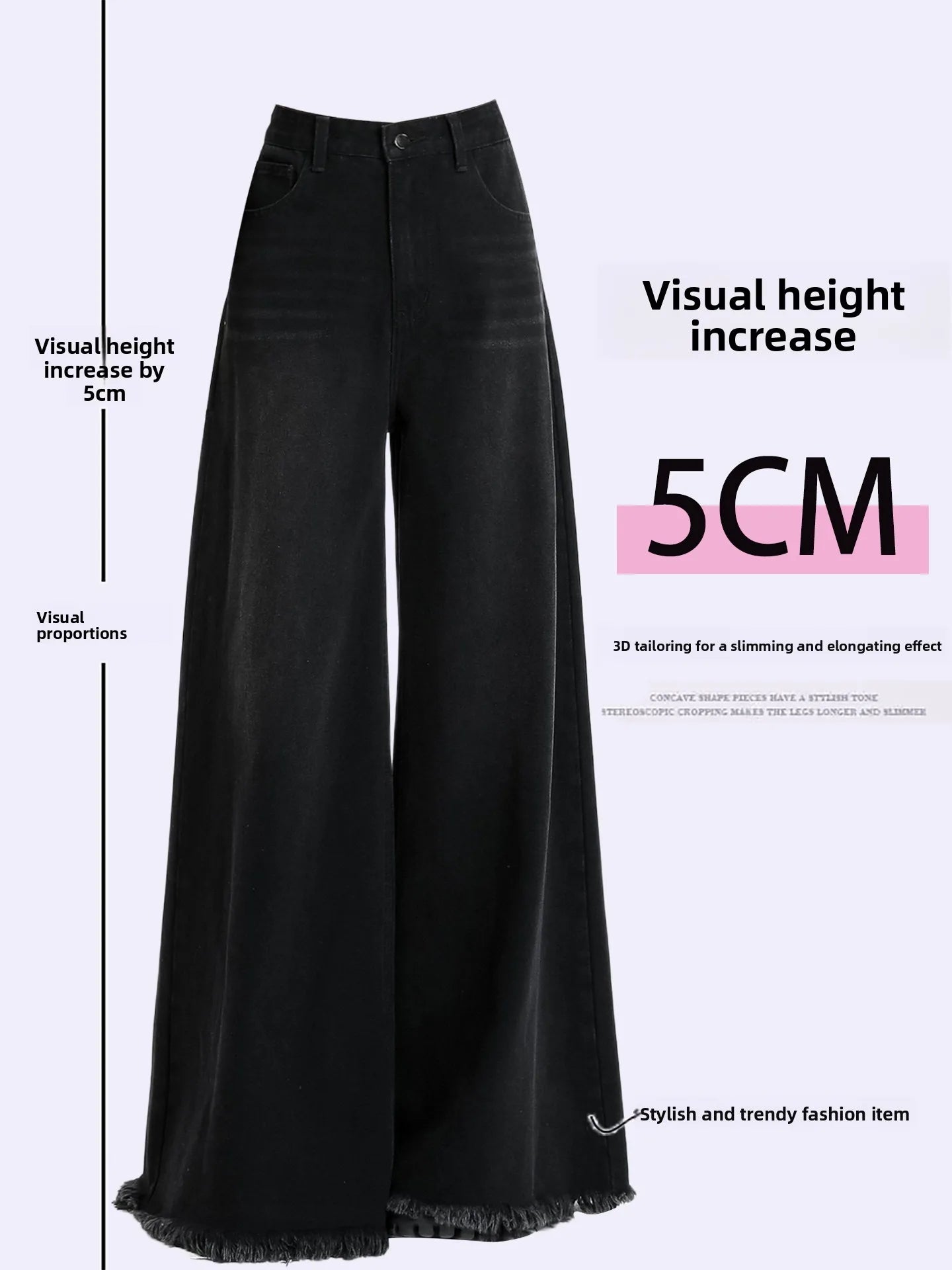American Retro Black Frayed Wide Leg Jeans Women plus Size Loose Slimming Not Fitting Design Long Pants High Waist Denim