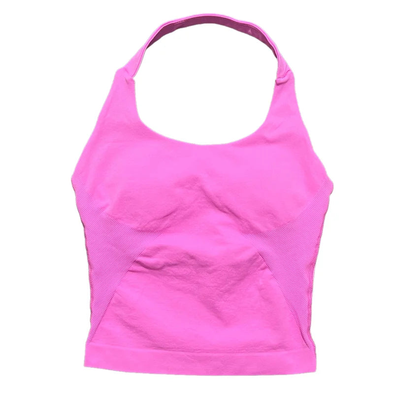 Sports Gym Halter Top Woman Seamless Yoga Tank Removable Chest Pad Push-up Sports Vest Fitness Workout Running Tops - ATFH