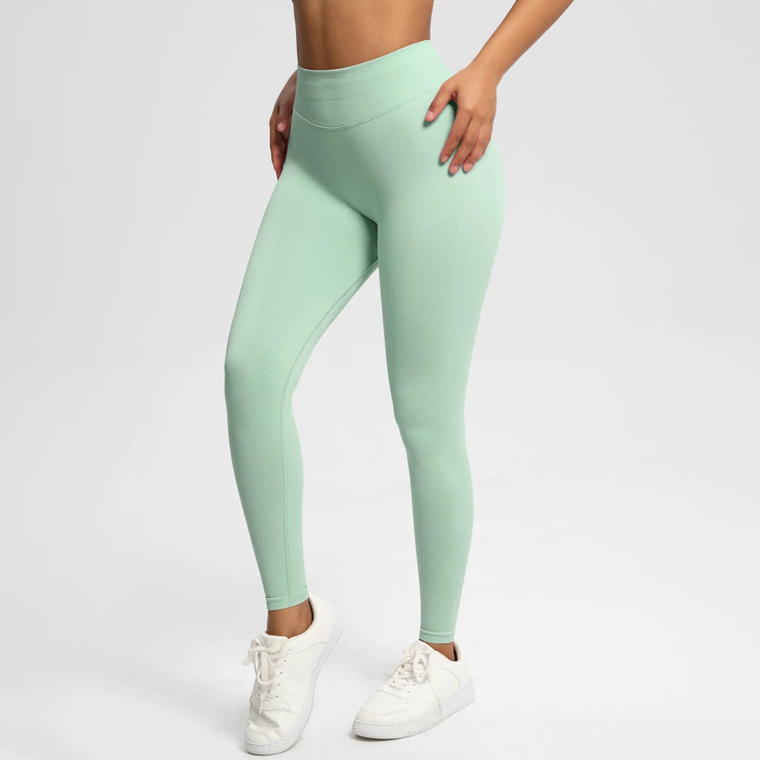 Women's Solid High Waist Sports Leggings, HighStretch Seamless Yoga Leggings, LadiesSportswear for Indoor Outdoor Wear - ATFH