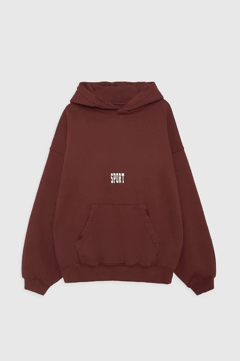2026 Autumn Spring New North American Niche Classic Letter Printing Dyeing Fried Color Old Washing Water Women's Hooded Sweater - ATFH