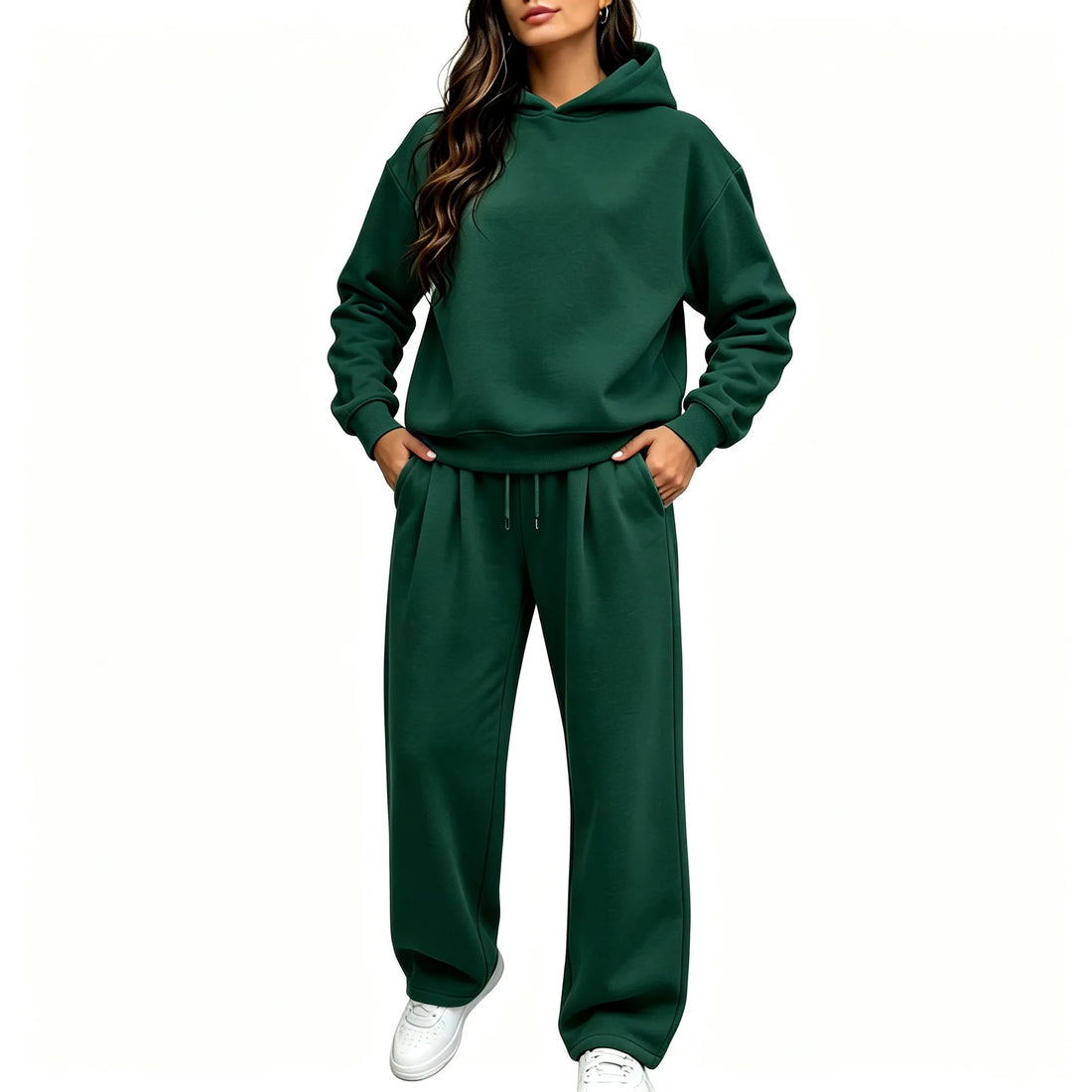 Casual Hooded Sweatshirt Set 2026 Autumn And Winter Solid Color Long Sleeved Women's Fashionable Loose Women's Top Two-piece Set