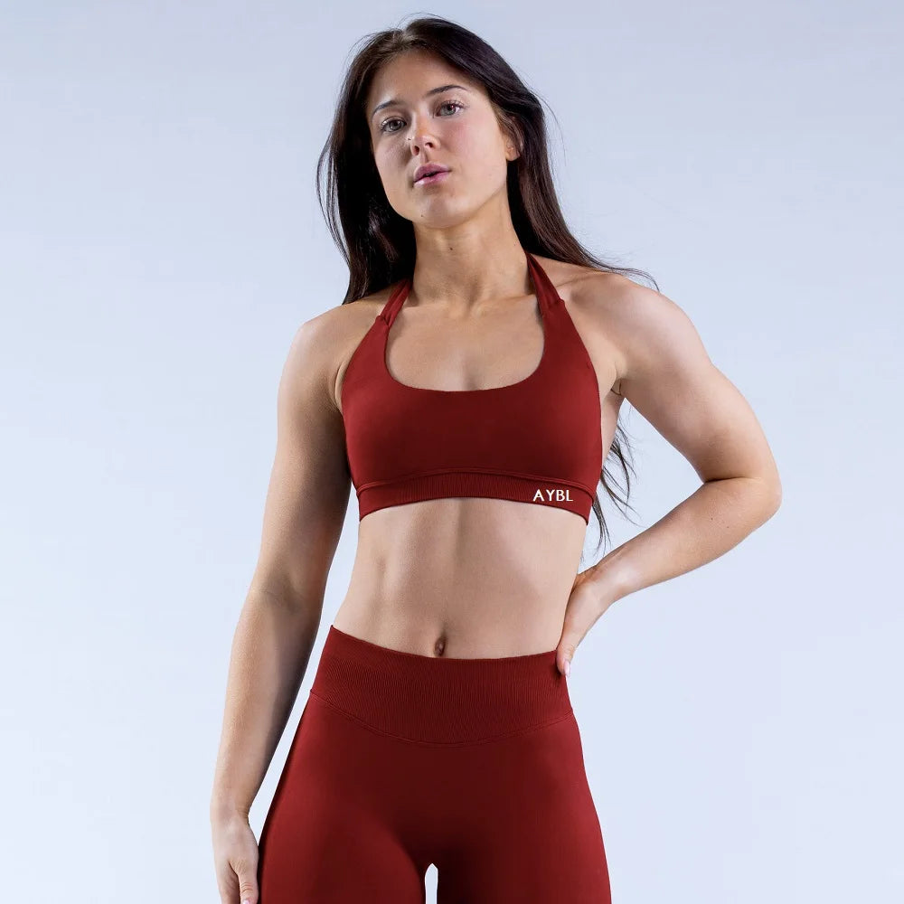 Impact Sports Bra Women Seamless Yoga Underwear Halter Neck Strap Open Back Design Gym Top Workout Fitness Running Bra - ATFH