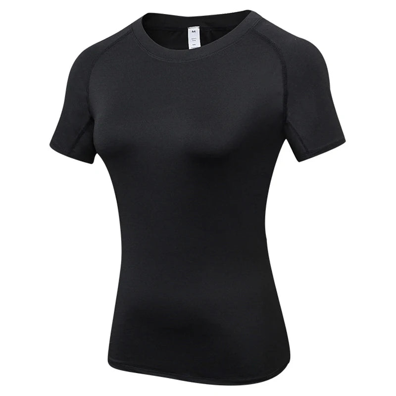 Women's Compression Shirt Short Sleeve Athletic Yoga Running T-Shirt Summer Gym Workout Quick Dry Stretchy Tees Tops Baselayer - ATFH