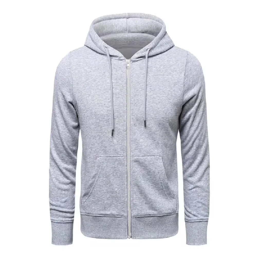 Trendy Hoodies Men Retro Harajuku Solid color High quality Jacket Streetwear Solid Zip Up Casual Loose Sweatshirt Clothes - ATFH