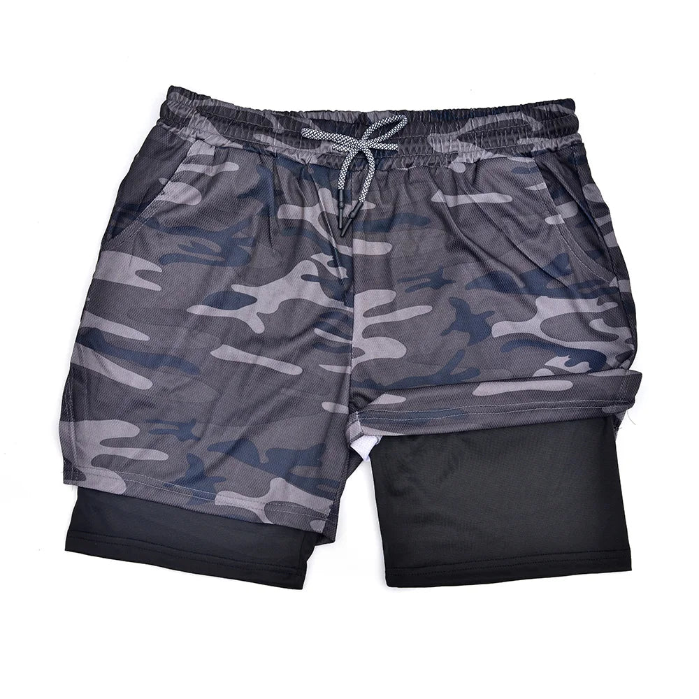 Men's Double Layer Fitness Shorts Men Gym Training 2 in 1 Sports Quick Dry Workout Jogging Deck Summer