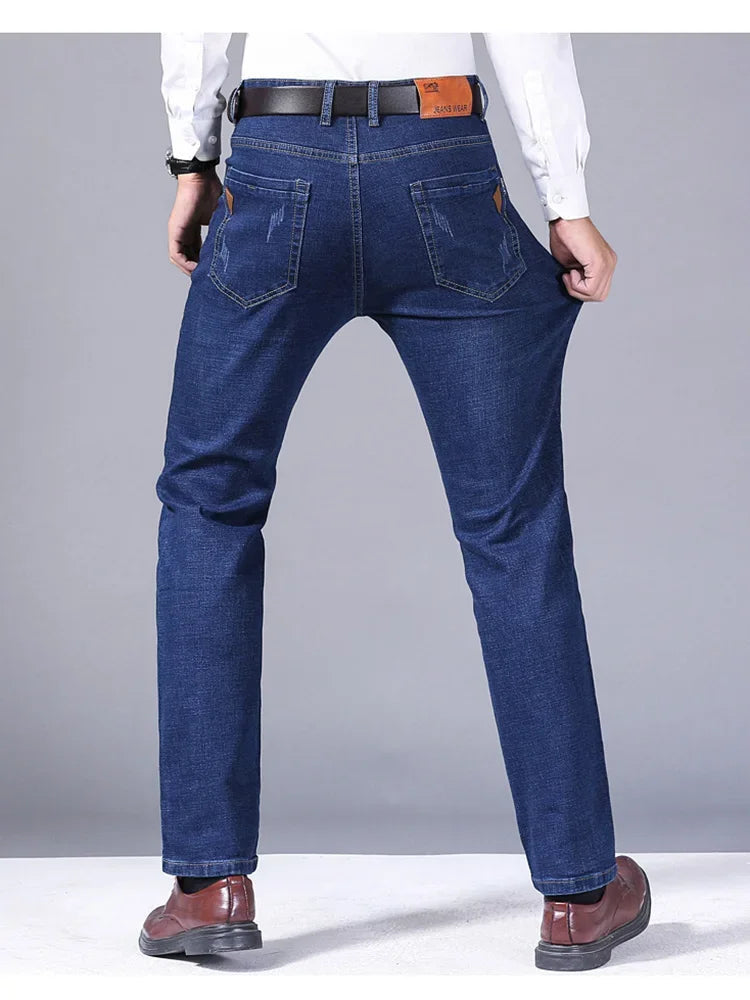 Men Fashion Straight Jeans Men 2025 New Stretch Slim Fit Pants Comfortable Soft Business Denim Trousers Male Brand Clothing ATFH
