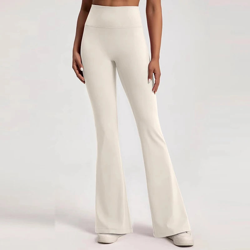 Women's High-Waisted Flared Pants, Elastic Waist, Cinching Hip-Lifting, Casual Yoga Pan for All-Season Exercise and Outdoor Wear ATFH