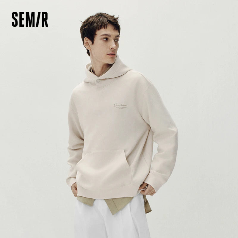 Semir Men Hoodie Suede Feel Printed Embroidery Hooded Pullover Classic Soft Casual Style Autumn Sweatshirt 2026