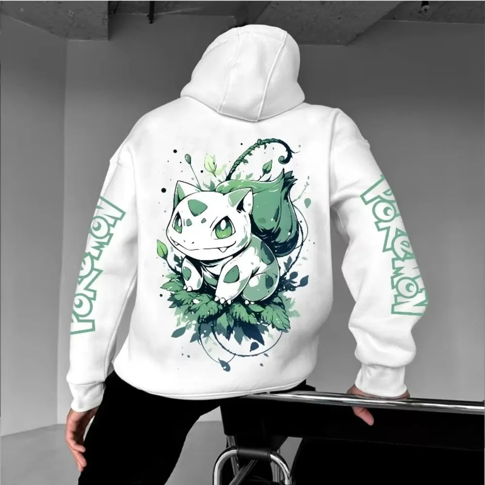 Men's New Pokémon Game Bulbasaur Printed Hoodie for Men and Women Autumn/Winter  Harajuku Large Size Casual Trend Sweater Top - ATFH