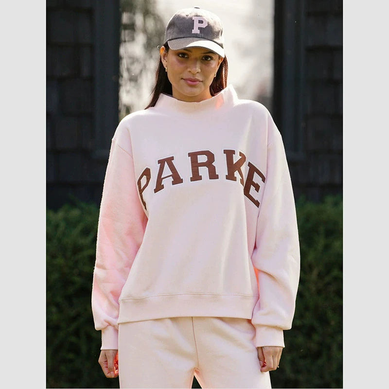 pink sweatshirts long Sleeve autumn winter letter embroidery Sweatshirt women casual sweater female new - ATFH