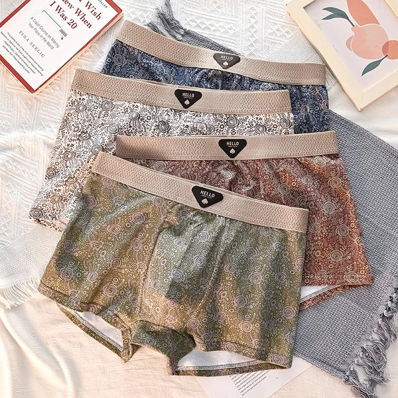 4pcs Men Underwear Cotton Men Boxer Shorts Medium Waist Breathable Men Panties Larger Size 6XL-Lot Soft Comfortable Men Boxer