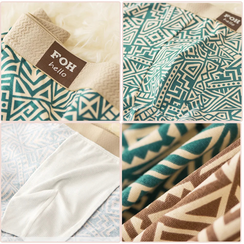 1/3 Pcs Men's Cotton Boxer Shorts Breathable Comfortable Underwear Man Printed Trendy Ethnic Retro Square Underpant Male Panties