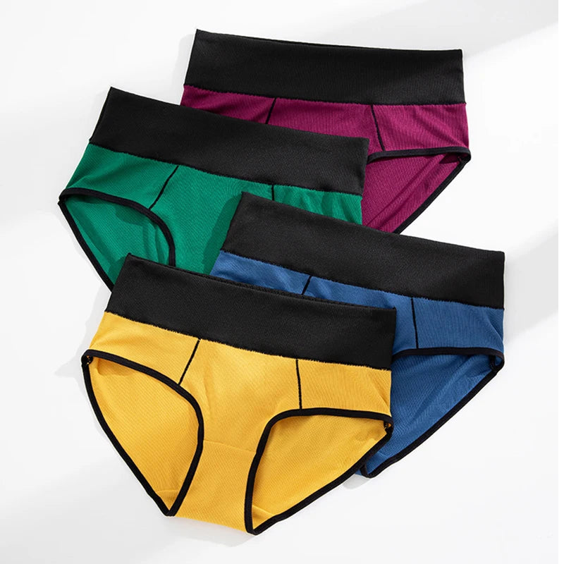 CINOON Women's Mid Waist Briefs Color Block Stretchy Double Layer Crotch Breathable Panties Soft No Roll Down Daily Underwear