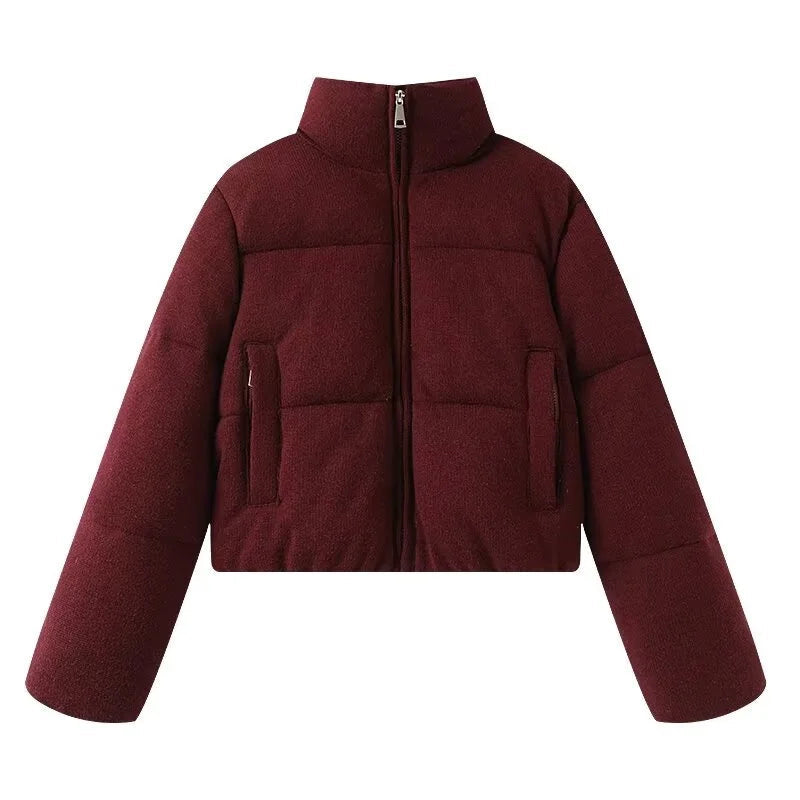 KEYANKETIAN Winter New Women's Stand up Collar Zipper Side Pocket Warm Knitted Cotton Jacket Breadms for Women coat ATFH