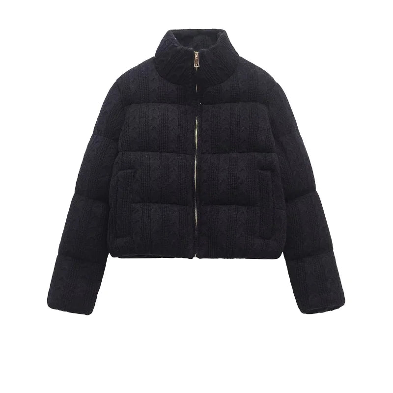 ETJ 2025 Winter new  women's fresh and elegant white turtleneck knitted thick cotton jacket warm bread jacket 6318229 ATFH