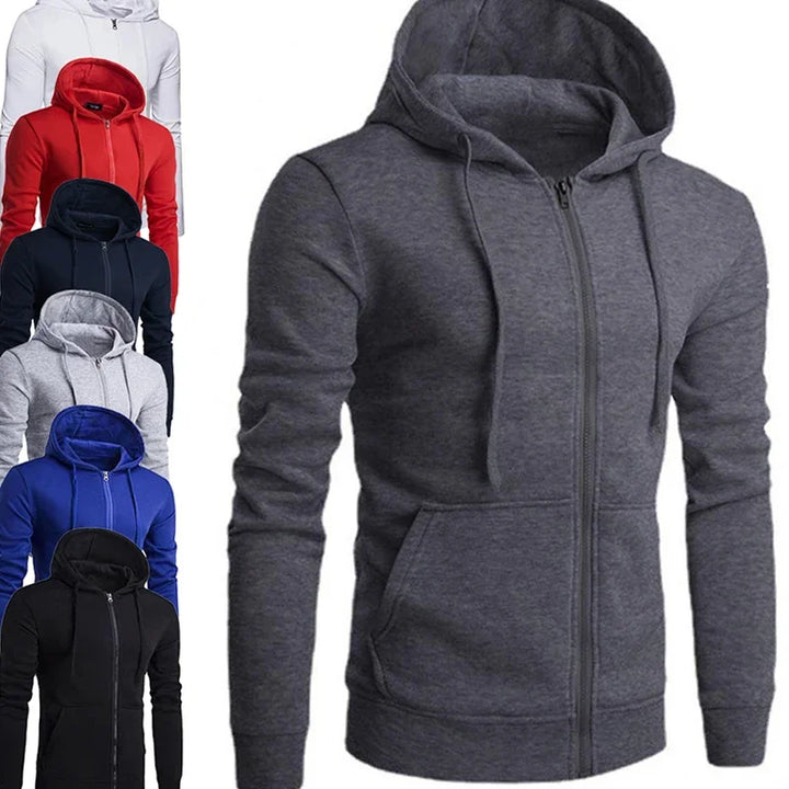 Men's Fashion Fleece Loose Casual Zipper Hoodie Suitable for Spring and Autumn Wear - ATFH