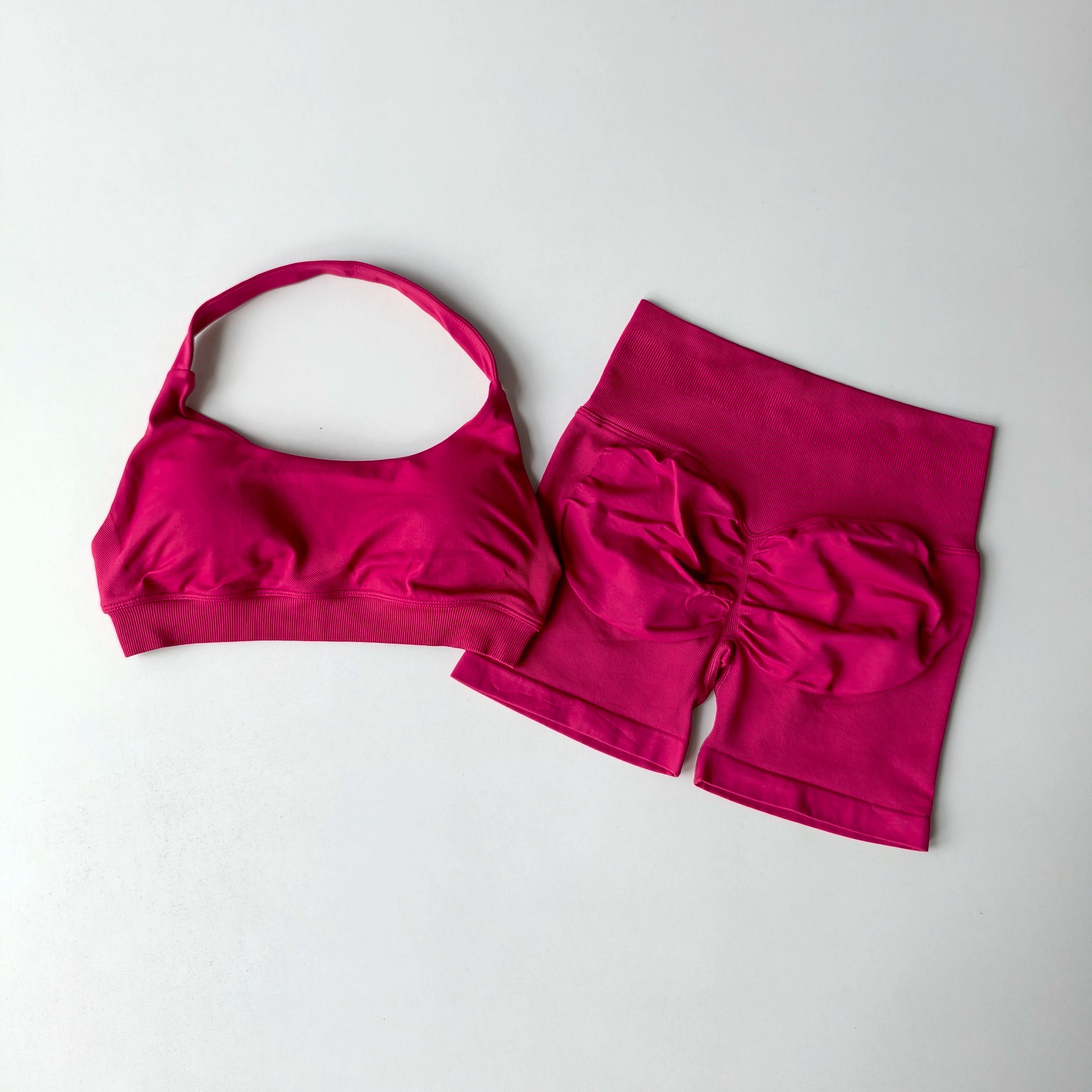 2 Pieces Yoga Suit for Women Seamless Fitness Gym Clothes Halter Sports Bra Matching Impact Shorts Workout Sets Gym Outfit - ATFH