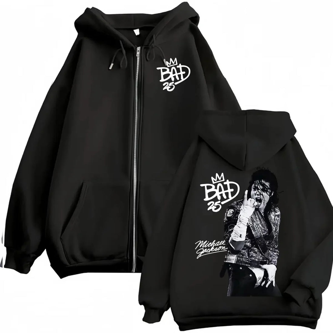King of Pop Michael Jackson Bad Era Zipper Hoodie Men Women Harajuku Streetwear Jacket Sweatshirt Fleece Casual Zip Up Pullovers