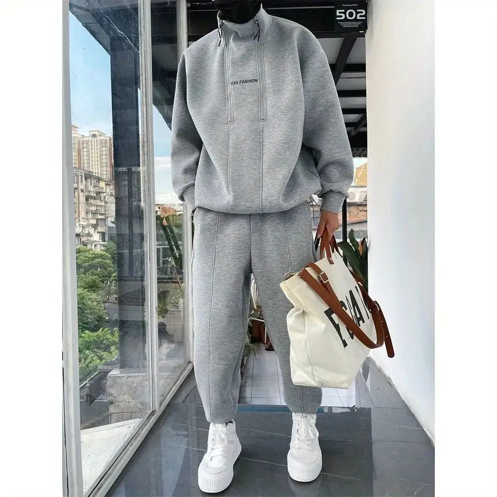 Autumn Winter 2026 New Sports and Leisure Suit Fashion Jacket Sweater Sweatpants Ruffian Handsome Baggy Men's Clothing Set - ATFH