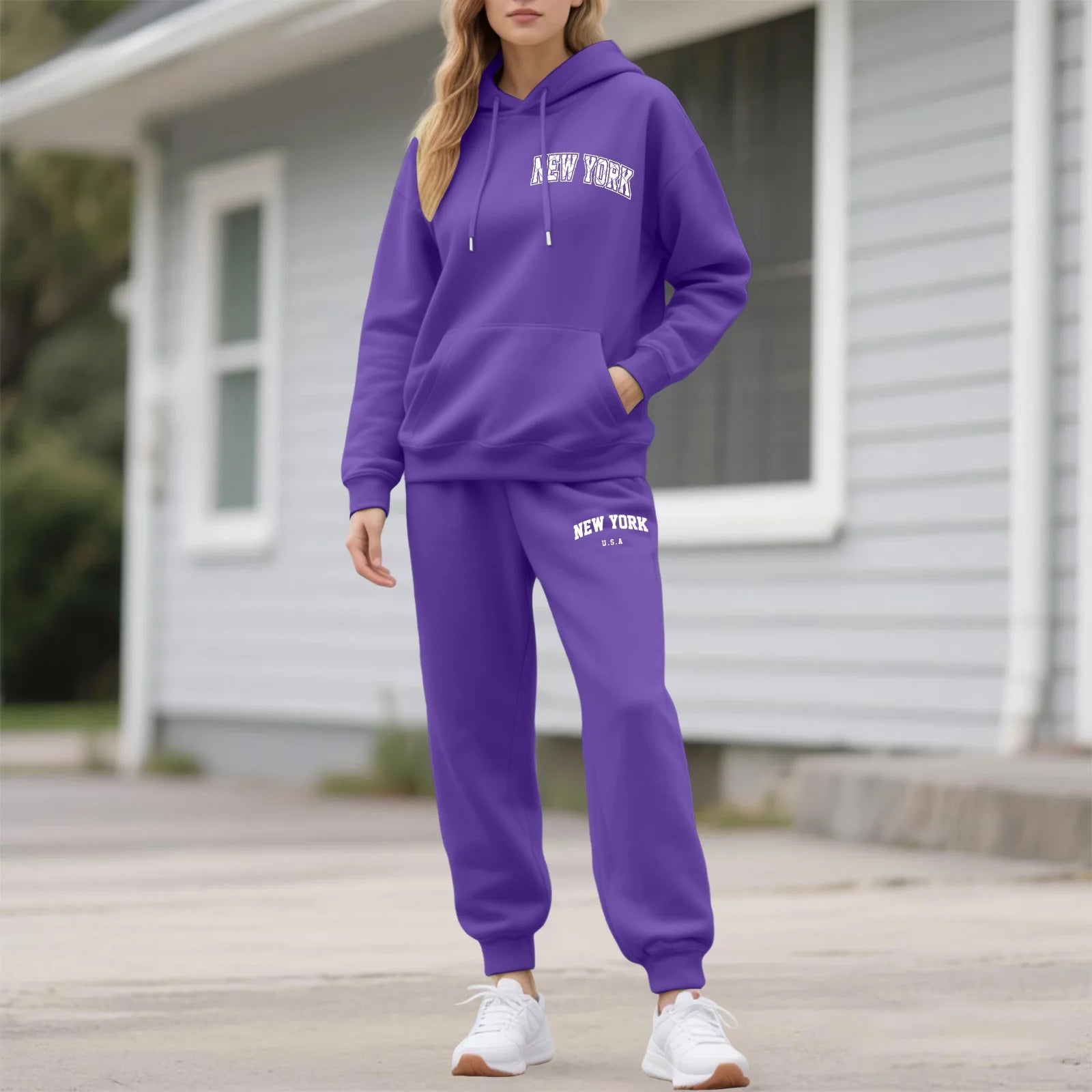 Two-Piece Tracksuit For Women Letter Print Hoodie And Pants Set Long Sleeved Hooded Sweatshirt+Sweatpants Suit Casual Sportswear