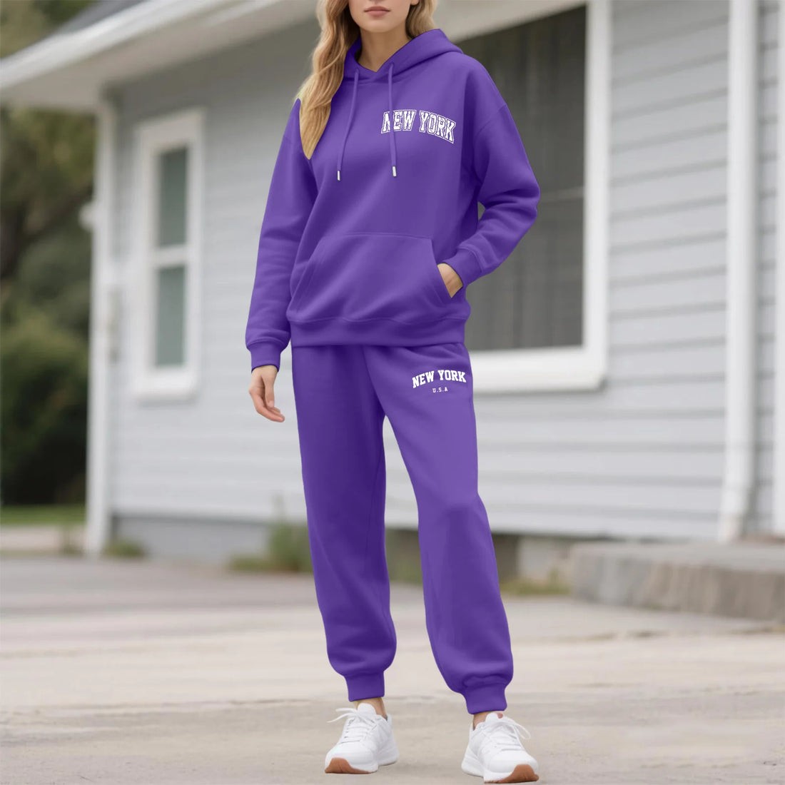 Two-Piece Tracksuit For Women Letter Print Hoodie And Pants Set Long Sleeved Hooded Sweatshirt+Sweatpants Suit Casual Sportswear