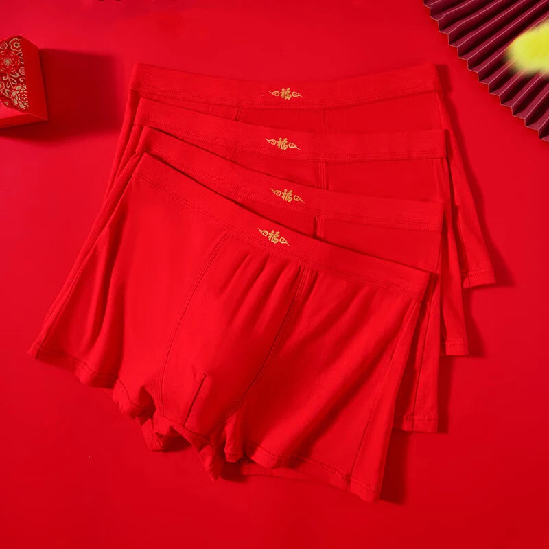 4Pcs Boxers Men Cotton Panties Lucky Red Men's Underwear Boxers Breathable Man Solid Underpants Comfortable Shorts
