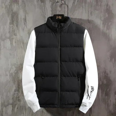 New Men's Gray Vest Warm Sleeveless Jackets Winter Windproof Zipper Coat Autumn Stand-up Collar Casual Waistcoat Brand Clothing ATFH