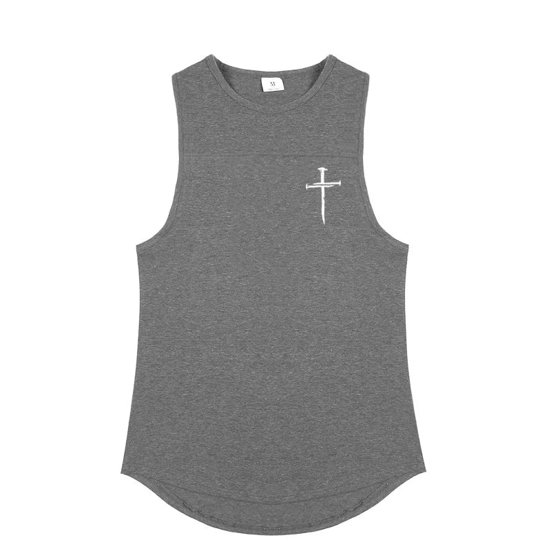 Personalized Cross Print Gym Bodybuilding Sleeveless Stringer Tank Tops Cotton Breathable Cool Mens Fitness Casual Loose Shirts