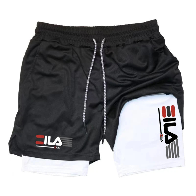Men's Two-in-one Sports Shorts Breathable Casual Quick-drying Double-layer Shorts Summer Running Sportswear Bottoms M-3XL