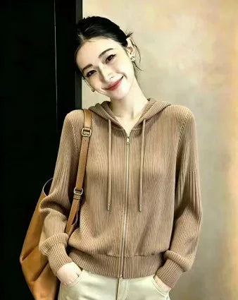 Miyake Pleated 2026 Autumn New Solid Color Zipper Hooded High-end Lazy Style Sweatshirt Pleated Versatile Top for Women Pleat