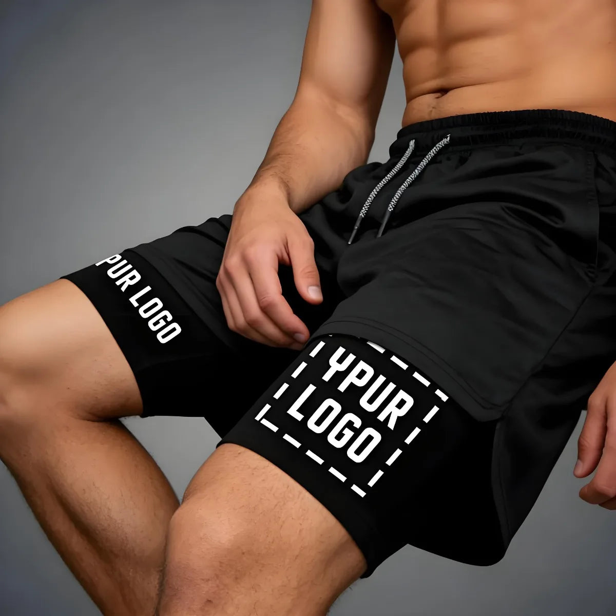 Double Layer Compression Shorts for Men - Quick Dry Gym & Athletic Pants, Custom Logo Sportswear