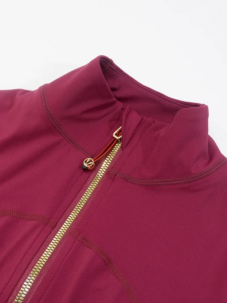 Gold zipper version women's yoga jacket, sports stand-up collar jacket, fitness slimming top