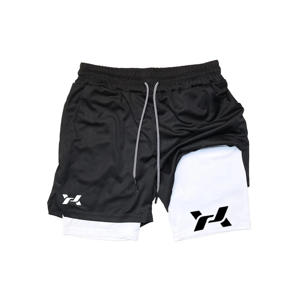 2026Men's Two-in-one Sports Shorts Breathable Casual Quick-drying Double-layer Shorts Running Sportswear Bottoms ZY00197