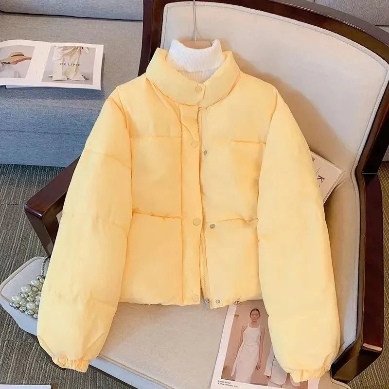 2025 New Korean Stand Collar Autumn Winter Coat Women Thickened Puffer Jacket Loose Parka Warm Cotton-padded Jacket Short Coats ATFH