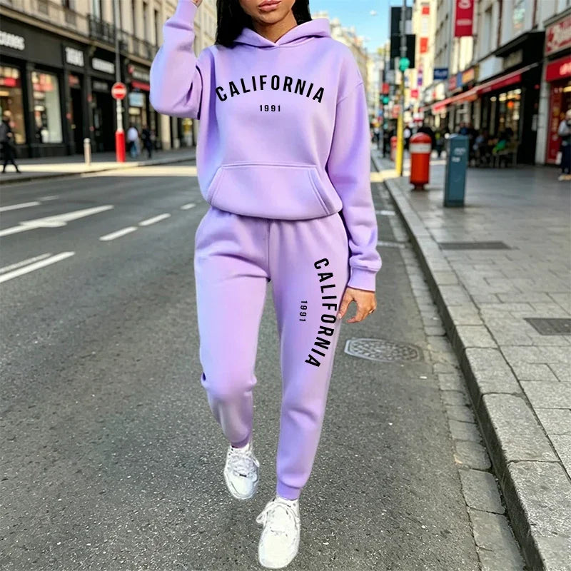 Fashion Women's Outfits Casual Hooded Sweatshirt Sweatpants 2 Pcs Suit Sports Jogging Clothes AutumnWinter Warm Woman Pants Sets