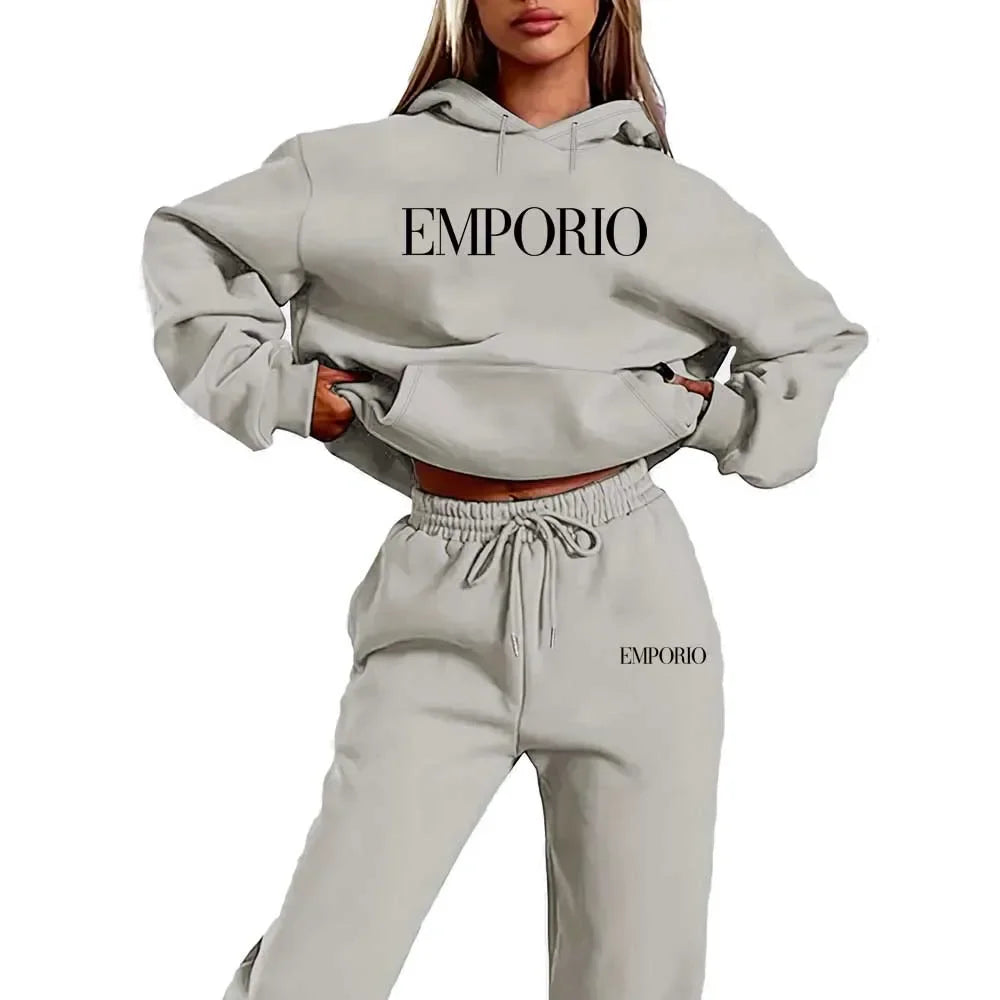 2026 Women's Fleece-Like Hooded Sweatshirt & Joggers Set Print Polyester Lounge Set Matching Sets All-Season Comfort Pant Sets - ATFH