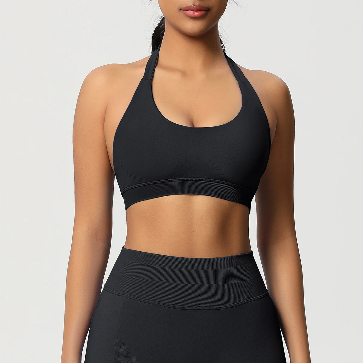 High Stretch Sports Bra Women Halter Seamless Yoga Bra Padded Backless Sports Bras Gym Crop Top Push Up Workout Yoga Tops Woman - ATFH