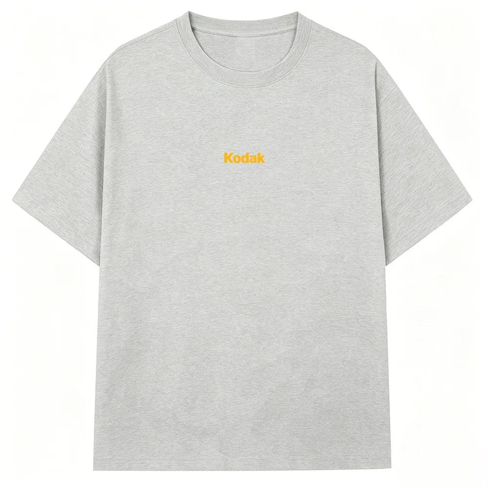 Black Kodak Basic Red Center Logo Graphic Tee, Simple White-on-Black Brand Print, Cotton Crewneck for Daily Casual Wear ATFH
