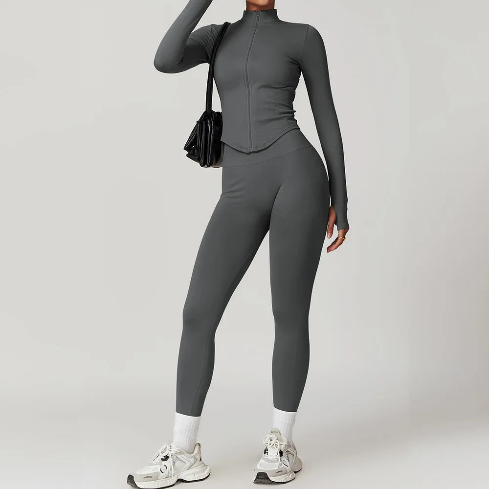 2/3/4PCS Yoga Set Gym Clothes Sportswear Seamless Yoga Suits For Women Fitness Long Sleeved Tracksuits Sports Bra Gym Leggings - ATFH