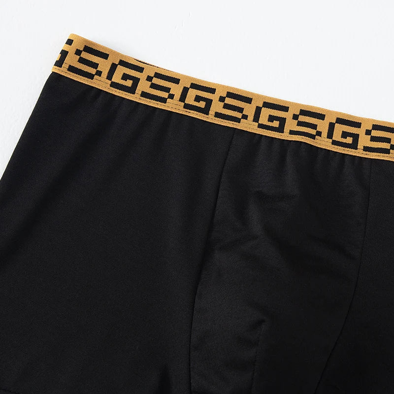 5-piece Set Of Men's Black Classic Elastic Waisted Underwear Quick Drying Comfortable Sporty Youth Trend Flat Corner Pants