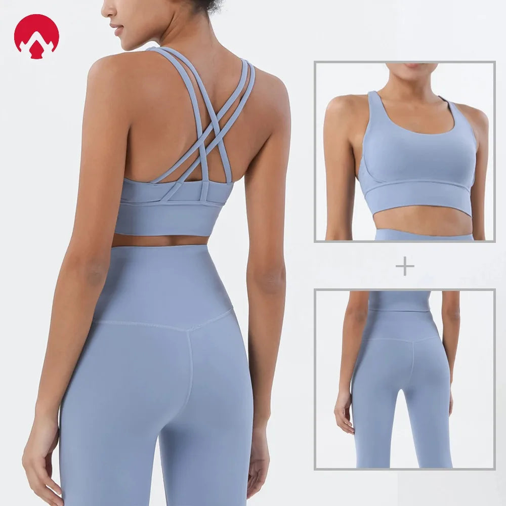 Women's 2 Piece Sports Set - High Waist Booty-Lifting Leggings with Back Pocket & Sports Bra Yoga/Gym/Running Workout Outfit - ATFH