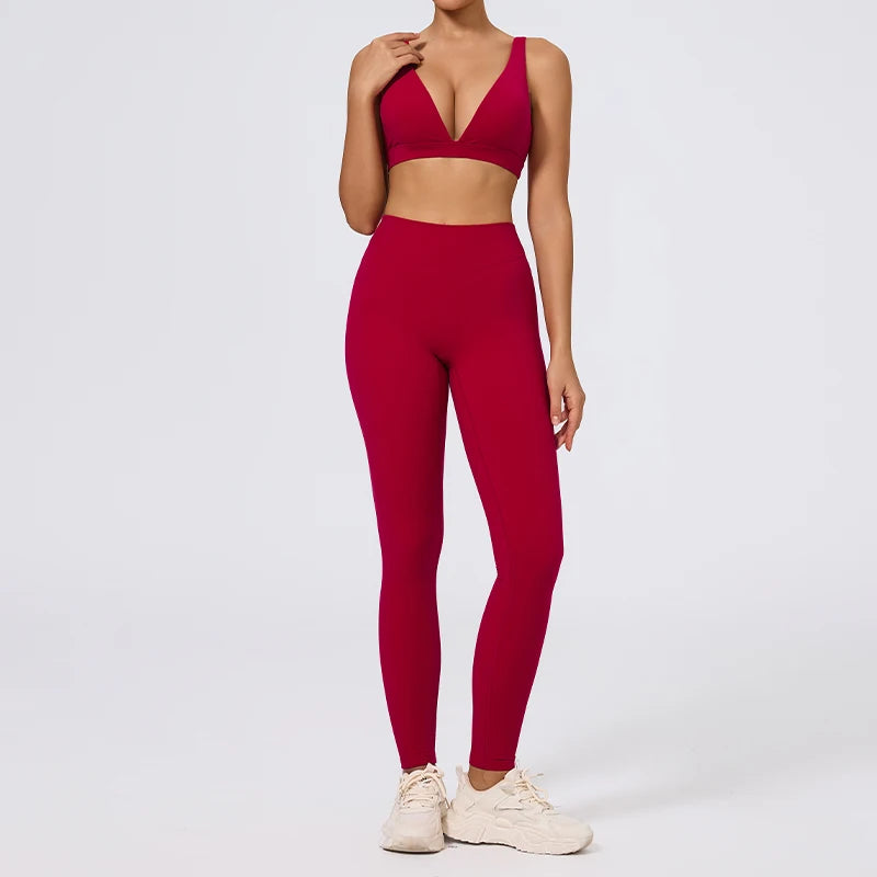 Hearuisavy Summer 2Pcs Women Sports Suit High Impact Push-Up Sports Bra Gym Yoga Tops Underwear High Waist Stretch Fitness Pants - ATFH