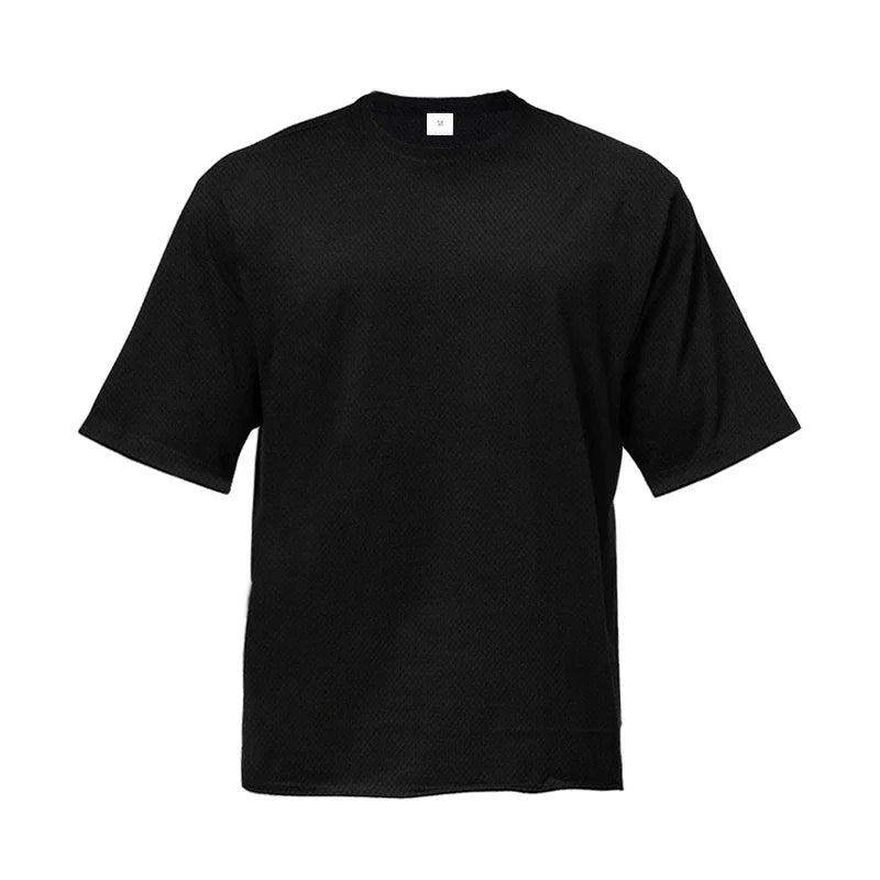 Oversized Loose Men's Running Sport T-Shirt Gym Bodybuilding Fitness Training Clothing Summer Mesh Short Sleeves Quick Dry Shirt ATFH