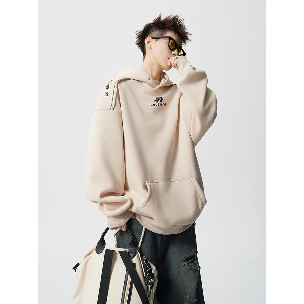 【Mirrordust】Heavyweight Korean Solid Printed Sweatshirt Loose Casual Pullover Hoodie for Both Genders - ATFH