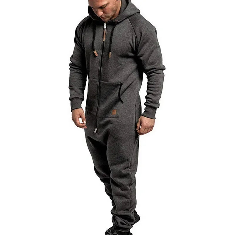 New Custom Design Jumpsuit Pajamas Long-sleeved sports pants solid color splicing casual sweater men's zipper hoodie - ATFH