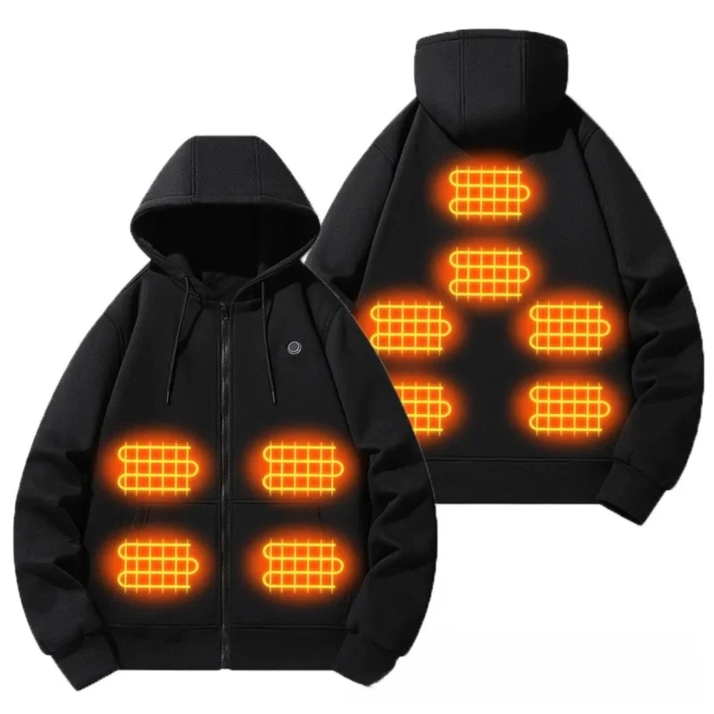 New Men Women Winter 10 Areas Intelligent USB Heating Hoodie Smart Thermal Hooded Sweatshirt Couple Style Outdoor Sportswear - ATFH