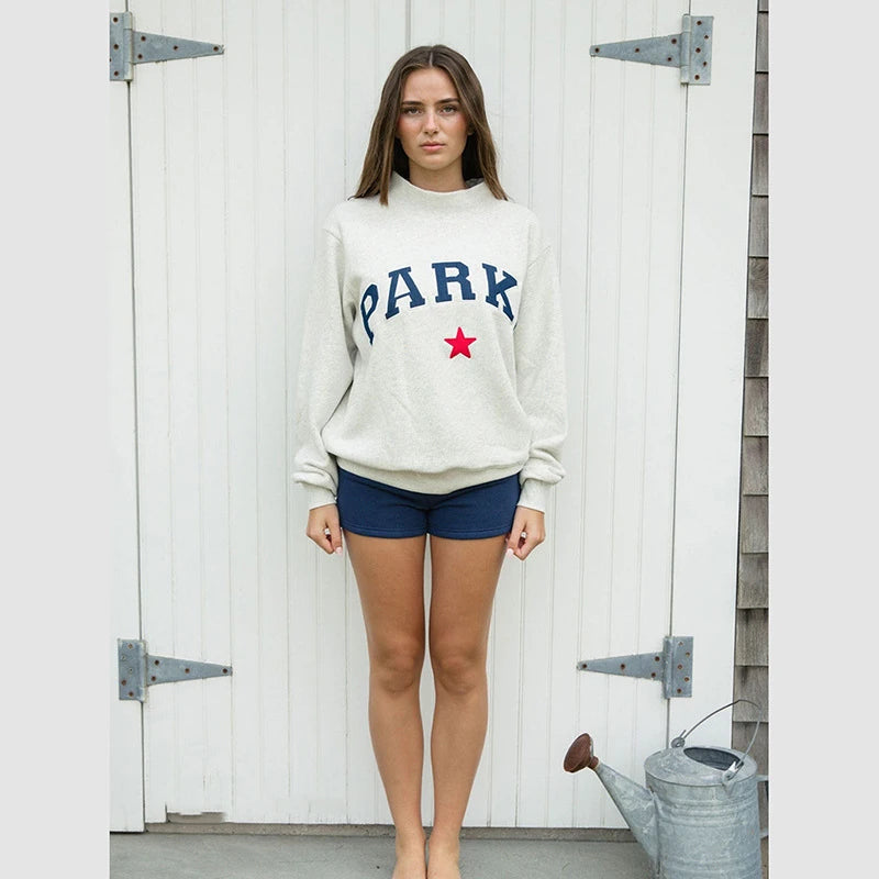 New 2026FW America Style Women O-Neck Long Sleeve Female Pullover Letter Embroidery Sweatshirts Vintage Casual Sports Lady Top - ATFH