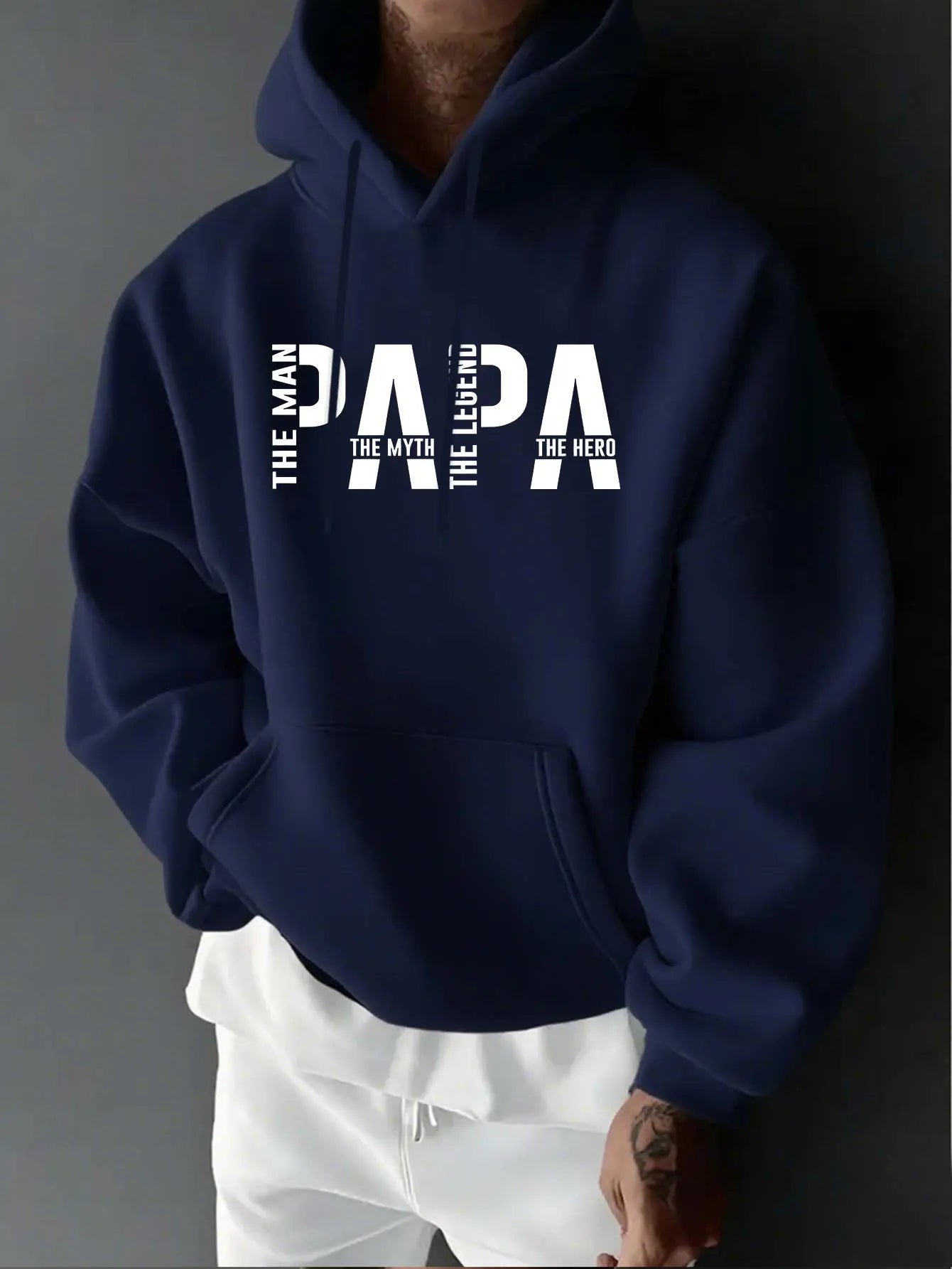 Father's Day Men's Sweatshirt, PAPA Letterprint Cap Sock, American Retro Hooded Sweatshirt, Men's Long-Sleeved Hooded Shirt